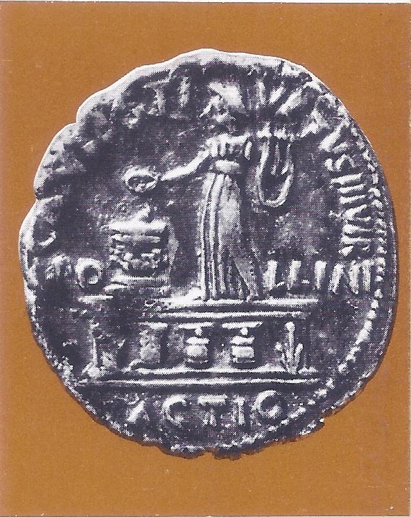Apollo of Actium; a Roman coin issued by Augustus, for whose victory in the battle the god Apollo was held to have been responsible.