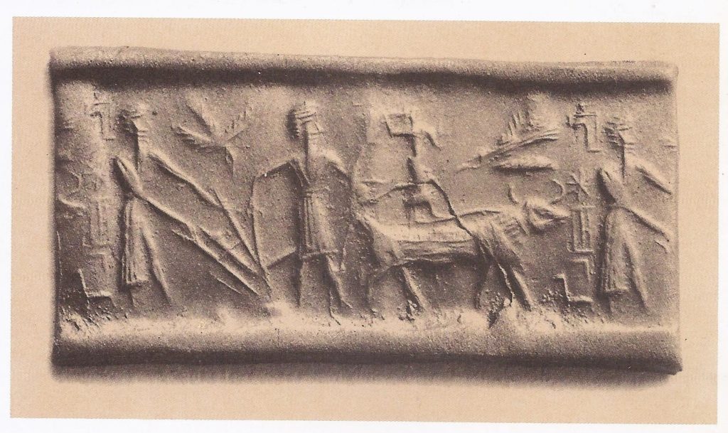   Two seals of the third millennium B. C. showing agricultural workers. 