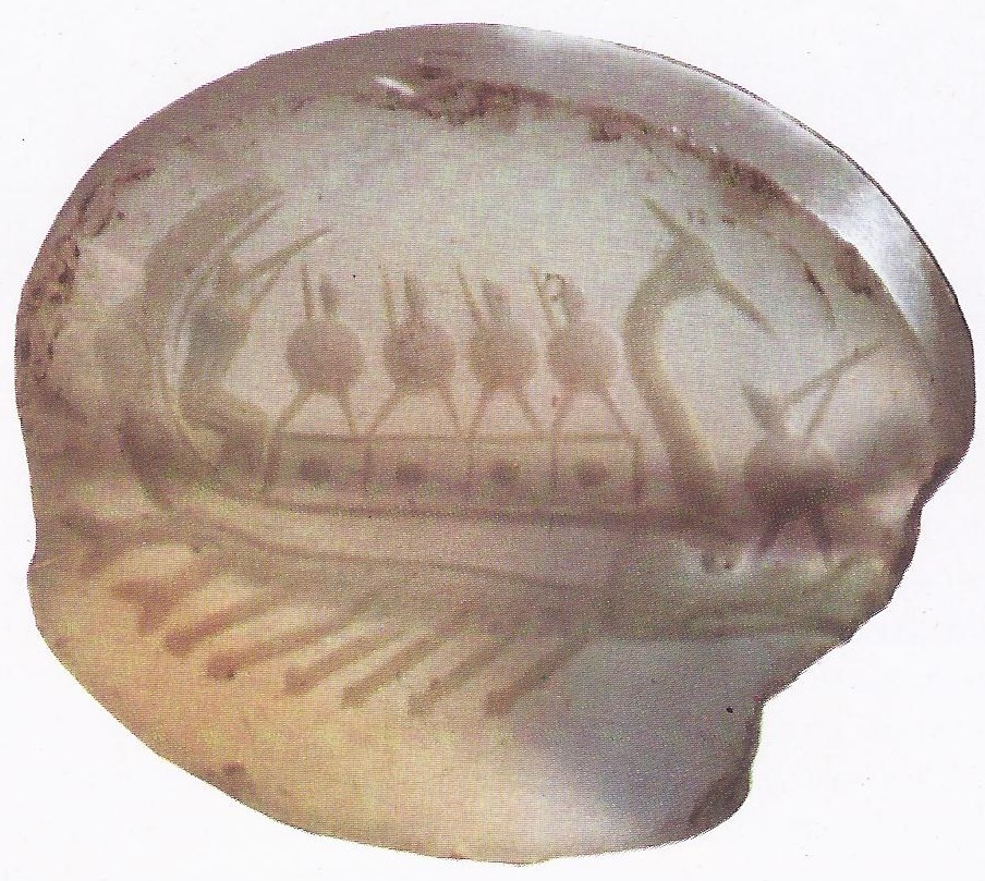 A Greek warship, from a seal. Such ships as this made victorious Athens and defeated the Persian navy at Salamis.