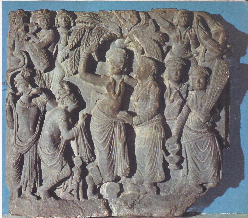 Greek influence on the art of western Asia was considerable. Sculptured scene in the Gandhara style of northwest India, an area once ruled by Hellenistic kings.