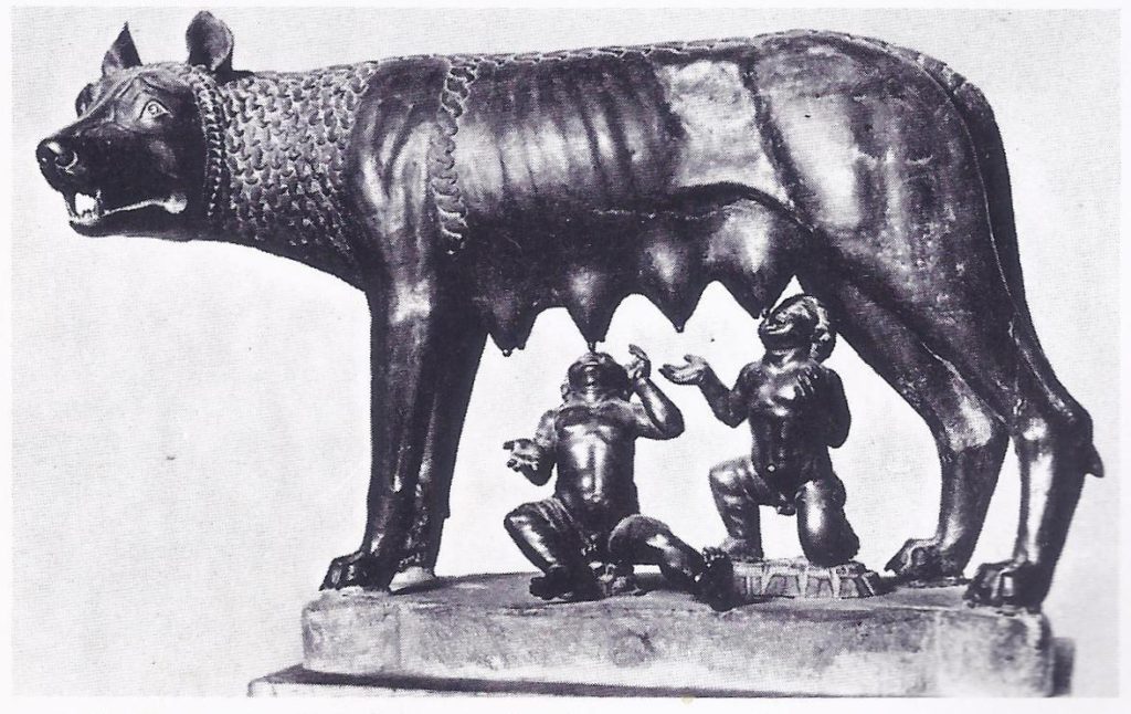 According to tradition, Romulus and his brother were reared by a wolf.