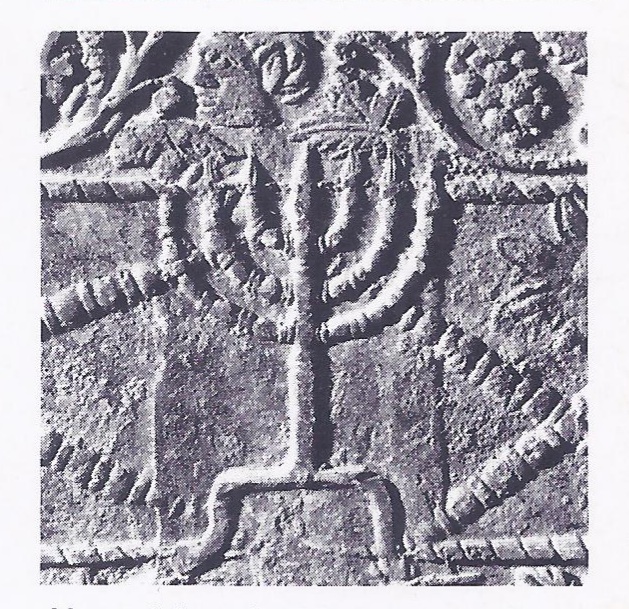 Menorah from Jewish stone sarcophagus.